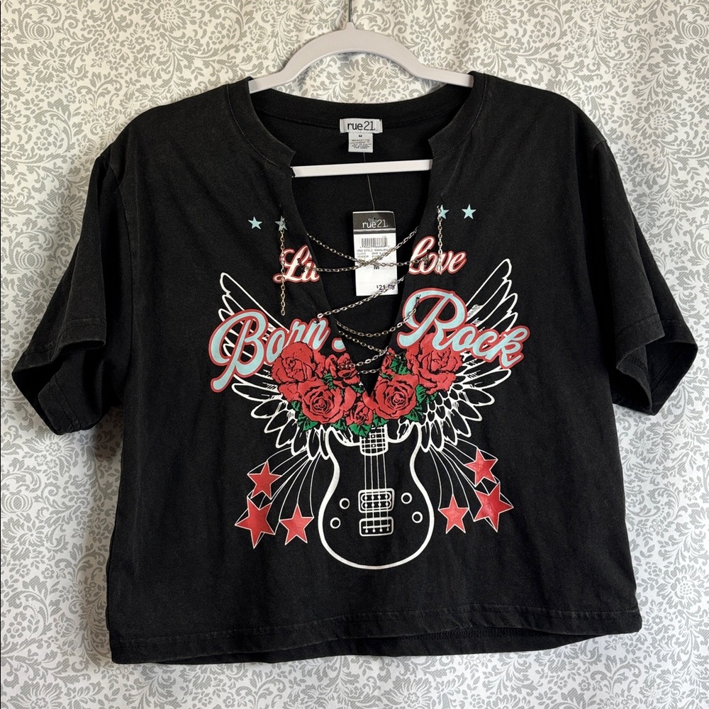 Rue21 Black Born to Rock Graphic Tee
